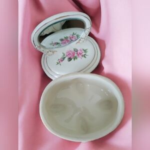 Vintage Porcelain Floral Trinket Box with Mirror